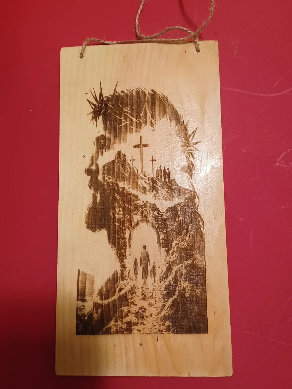 Religious Wooden Wall Hanging Decor in Natural Brown